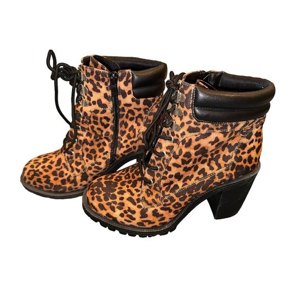 Torrid lace-up chunky hiker bootie cheatah heel boot zipper tie lace Sz 10WW - Picture 7 of 11